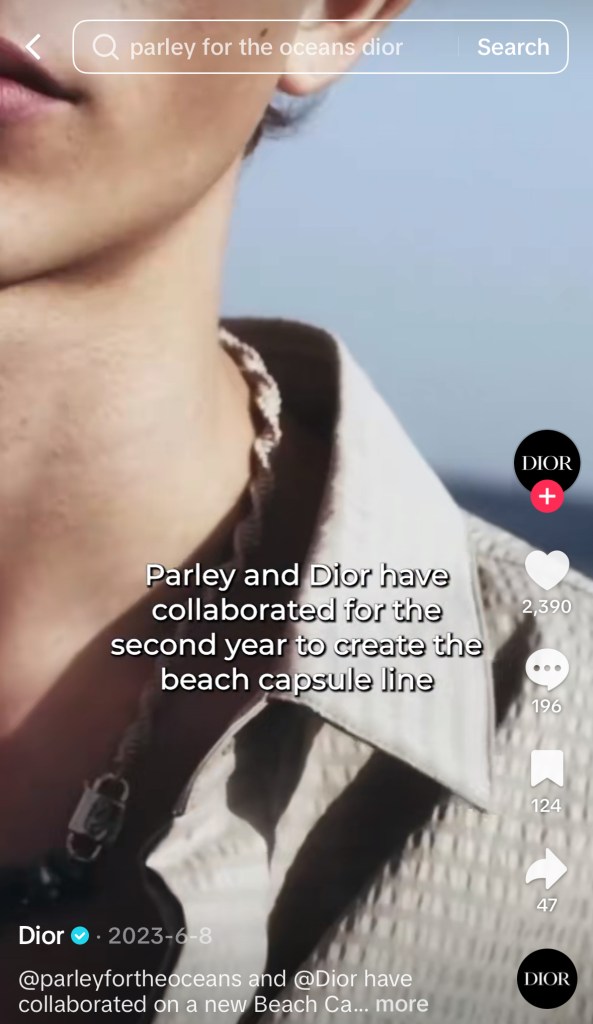 Dior x Parley TikTok 2023 collaboration